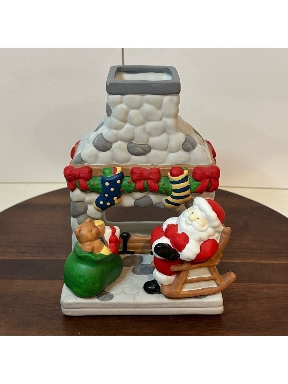 Vintage Santa by the Fireplace Ceramic Tealight Holder – Christmas Décor 1 of 2